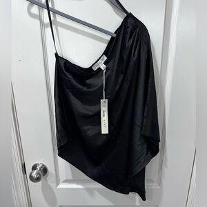 SHE + SKY Black One Shoulder Silk Top - Size Small